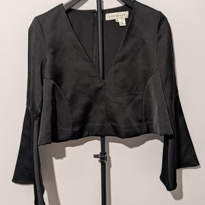 Keepsake Black V-Neck Flare Sleeve Crop Top - Size Small - SAMPLE